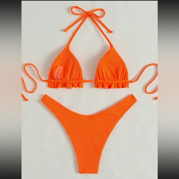 Ribbed Halter Triangle Bikini Swimsuit ✨🟧 - Picture 5 of 5